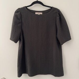 Ann Taylor Loft Crinkle Puff Green Black Shirt Blouse Top Size Large Textured